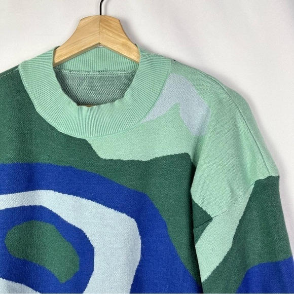 Boutique Blue & Green Swirl Print Crewneck Sweater M - Picture 4 of 4